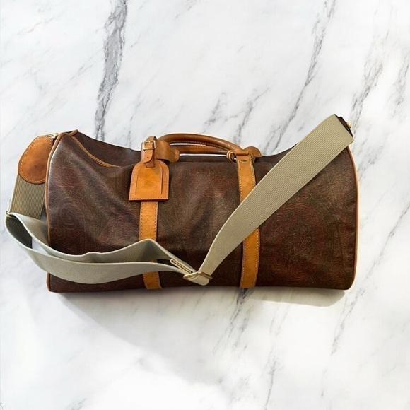 ETRO 1992 Vintage Boston Bag Paisley PVC Leather Duffle with Strap Lock and Key - Picture 6 of 16